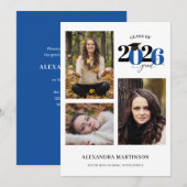 Graduate 3 Fotos Collage Blue Klasse 2023 Einladung (Vorne/Hinten)