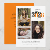 Graduate 3 Fotos Collage Orange Class 2023 Einladung (Vorne/Hinten)