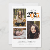 Graduate 3 Fotos Collage Orange Class 2023 Einladung (Vorderseite)