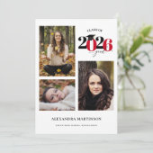 Graduate 3 Fotos Collage Red Class 2023 Einladung (Stehend Vorderseite)