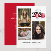 Graduate 3 Fotos Collage Red Class 2023 Einladung (Vorne/Hinten)
