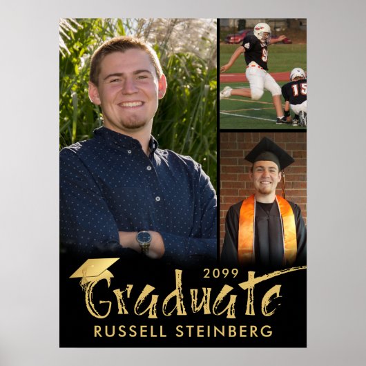 Graduate 3 Fotos Gold Brush Typografie Poster (Vorne)