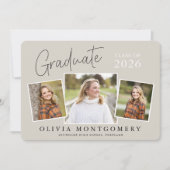 Graduate 3 Photo Modern Script Graduation Party Einladung (Vorderseite)