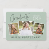 Graduate 3 Photo Modern Script Graduation Party Einladung (Vorderseite)