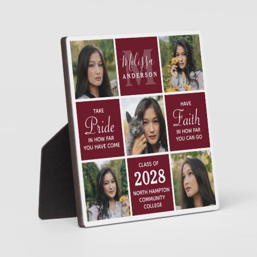Graduate 5 Foto Collage Burgundy Abschluss Fotoplatte (Vorderseite)