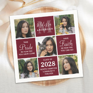 Graduate 5 Foto Collage Burgundy Abschluss Serviette