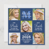 Graduate 5 Foto Collage Navy Blue Abschluss Einladung (Vorderseite)