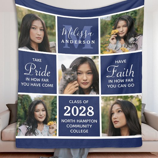 Graduate 5 Foto Collage Navy Blue Abschluss Fleecedecke