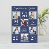 Graduate 6 Foto Personalisiert Navy Blue Abschluss Einladung (Stehend Vorderseite)