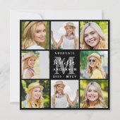 Graduate 8 Foto Collage Black Abschluss Ankündigung (Vorderseite)