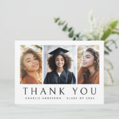 Graduate Abschluss elegant 3 Foto Dankeskarte (Stehend Vorderseite)