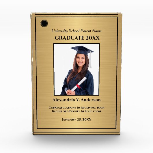 Graduate Abschluss Gold Logo Modern Awards Fotoblock (Vorderseite)