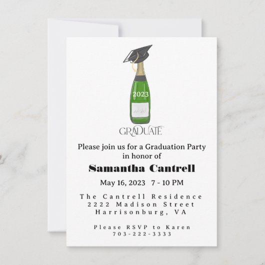 Graduate Abschluss Grad Cap Champagne Custom Einladung (Vorderseite)