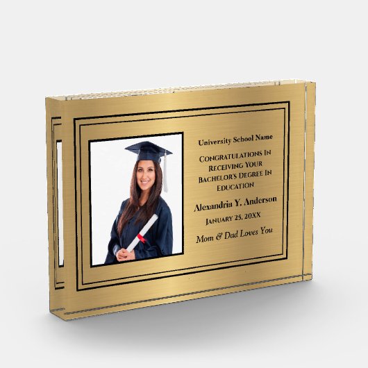 Graduate Abschluss School Gold Award Personalize Fotoblock (Links)
