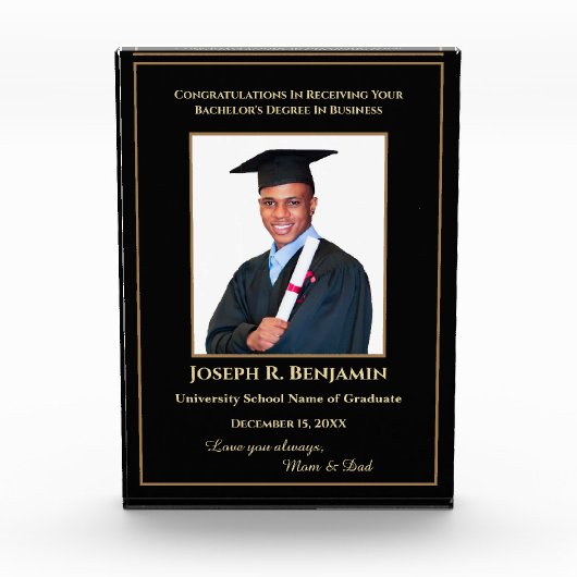 Graduate Abschluss School Uni Gold Custom Fotoblock (Vorderseite)