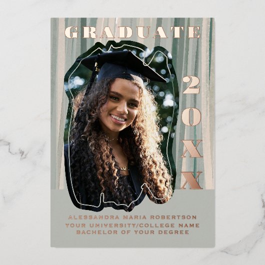 Graduate Ankündigung eines Fotos in grün beige (Vorderseite)