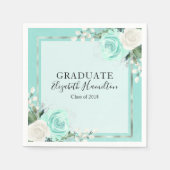 Graduate Aquamarin & Foil Silver Chic Floral Absch Serviette (Vorderseite)
