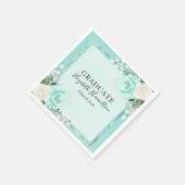 Graduate Aquamarin & Foil Silver Chic Floral Absch Serviette (Ecke)