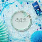 Graduate Aquamarin & Foil Silver Moderne Chic Flor Pappteller (Party)