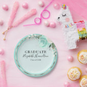 Graduate Aquamarin & Foil Silver Moderne Chic Flor Pappteller (Party)