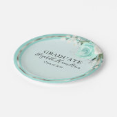 Graduate Aquamarin & Foil Silver Moderne Chic Flor Pappteller (Schrägansicht)