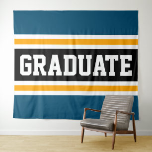 GRADUATE Aquamarine blaue, gelbe Streifen Wandteppich