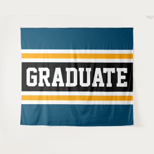 GRADUATE Aquamarine blaue, gelbe Streifen Wandteppich (Vorderseite (Horizontal))