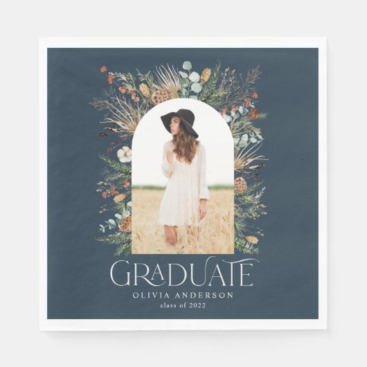 Graduate arch 1 Foto blaues botanisches Party Serviette (Vorderseite)
