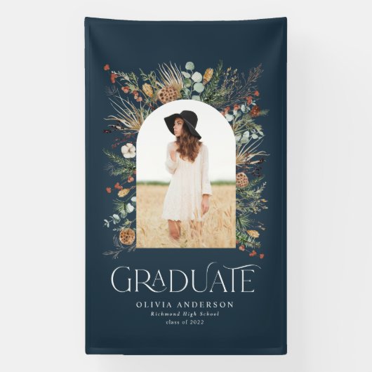 Graduate arch 1 Foto marineblau botanisch modern Banner (Vertikal)