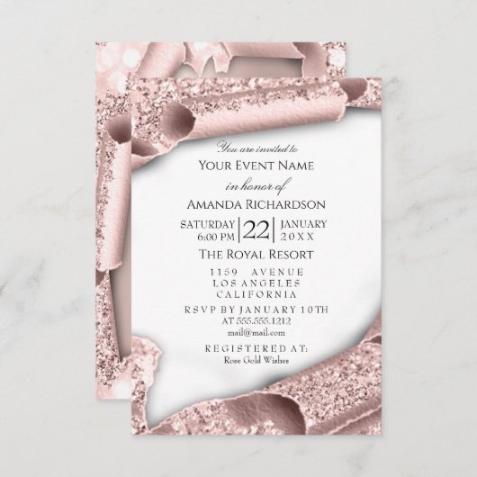 Graduate Bachelorette GIRL Rose Pink 3D Einladung (Vorne/Hinten)