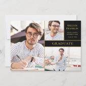 Graduate Black and Gold 3 Foto Collage Abschluss Ankündigung (Vorderseite)