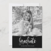 Graduate Black and Silver Gray Script Abschluss Einladung (Vorderseite)