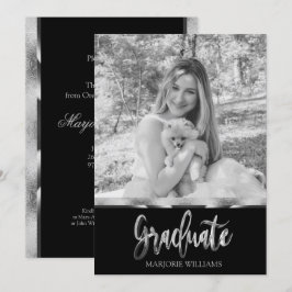 Graduate Black and Silver Gray Script Abschluss Einladung