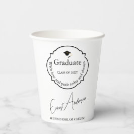Graduate Black and White Modern Eleganter Abschlus Pappbecher