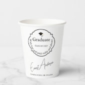 Graduate Black and White Modern Eleganter Abschlus Pappbecher (Vorderseite)