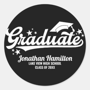 Graduate Black and White Typografy Grad Party Runder Aufkleber