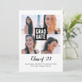 Graduate Black Block Multi Foto Graduation Party Einladung (Stehend Vorderseite)