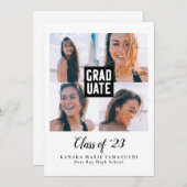 Graduate Black Block Multi Foto Graduation Party Einladung (Vorne/Hinten)