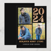 Graduate Black Class of 2024 Printable Einladung (Vorne/Hinten)