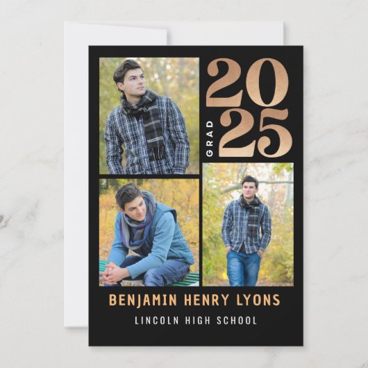 Graduate Black Class of 2025 Printable Einladung (Vorderseite)