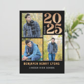 Graduate Black Class of 2025 Printable Einladung (Stehend Vorderseite)