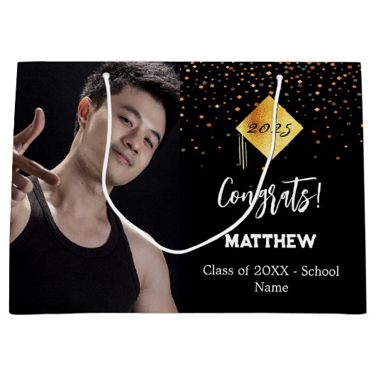 Graduate Black Confetti Foto Große Geschenktüte (Vorderseite)