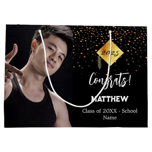 Graduate Black Confetti Foto Große Geschenktüte (Rückseite)