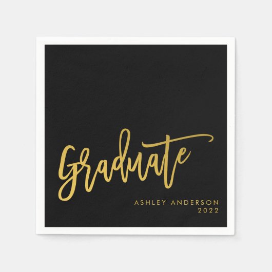 Graduate Black Gold Calligraphy Script-Party Serviette (Vorderseite)