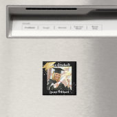 Graduate Black Gold Cap Brush Script Foto Stars Magnet (In Situ (Geschirrspüler))