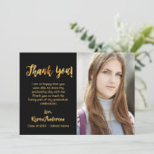 Graduate Black Gold Foto Vielen Dank Einladung (Stehend Vorderseite)