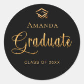 Graduate Black Gold Runder Aufkleber (Vorderseite)