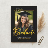 Graduate Black Gold Script Photo Graduation Ankündigung