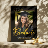 Graduate Black Gold Script Photo Graduation Ankündigung