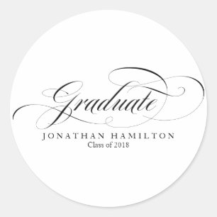 Graduate Black & White Elegante Script Abschluss Runder Aufkleber